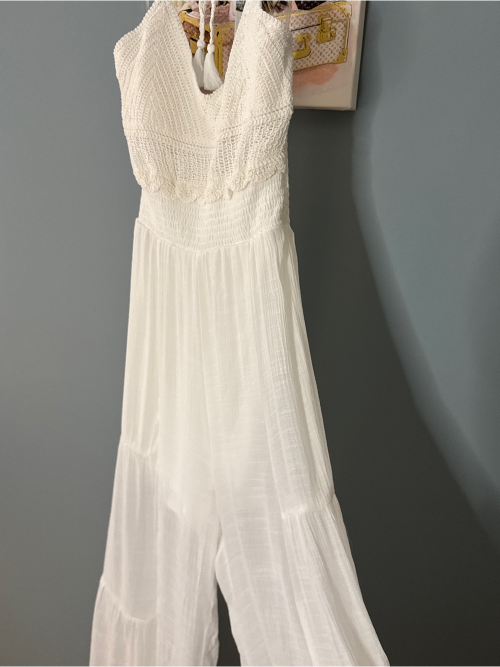 186 • White Crochet Bodice Halter Palazzo Pants Romper - Picture 5 of 11